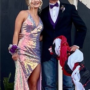 Iridescent Sequin Gown with Slit